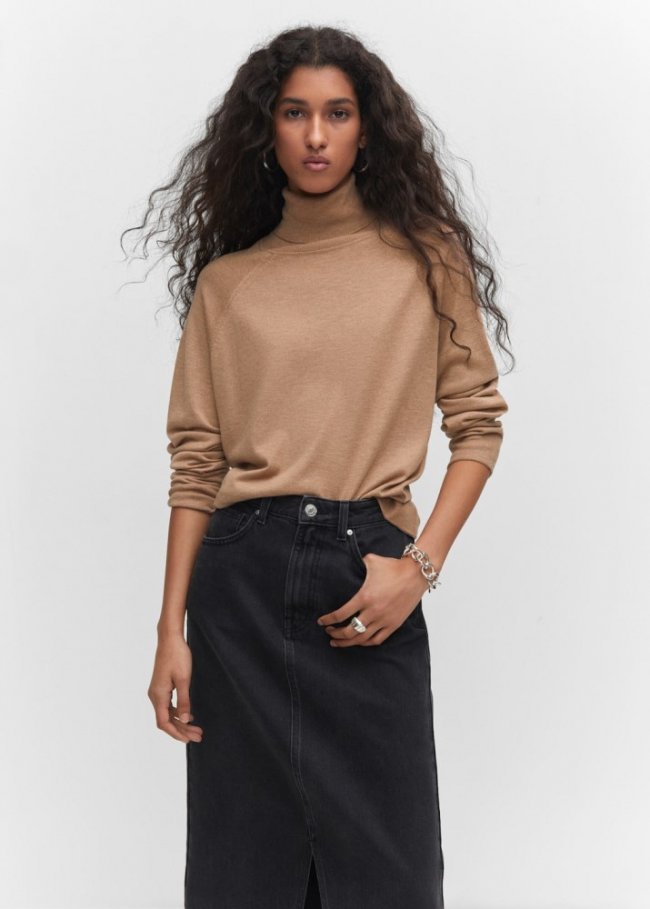 Mango Jersey punto fino cuello vuelto - Marrón medio