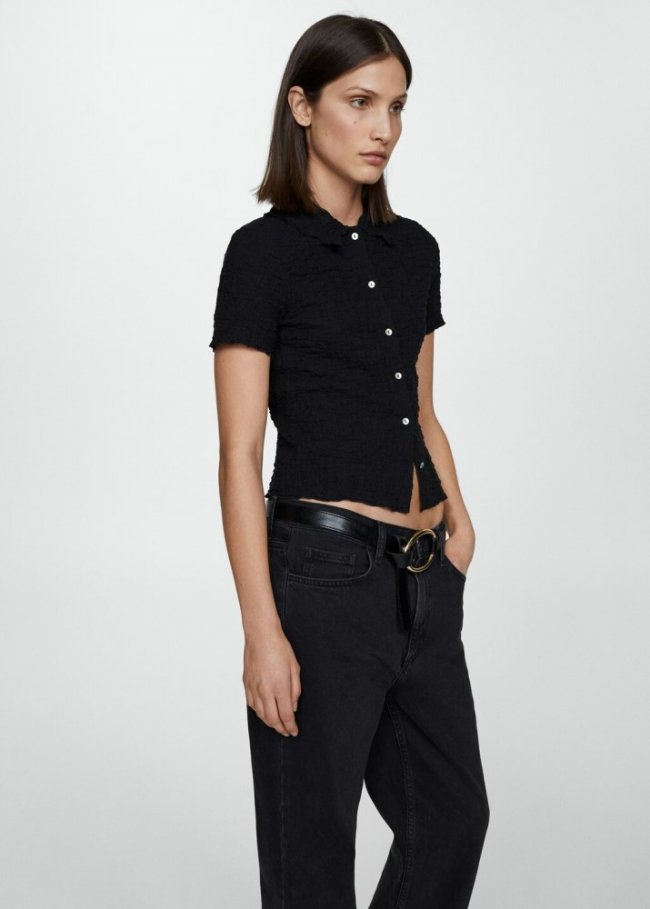 Mango Camiseta algodón textura - Negro