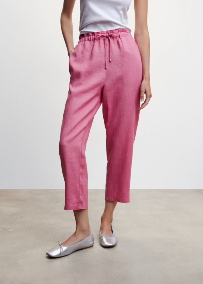 Mango Pantalón jogger lino - Rosa pastel