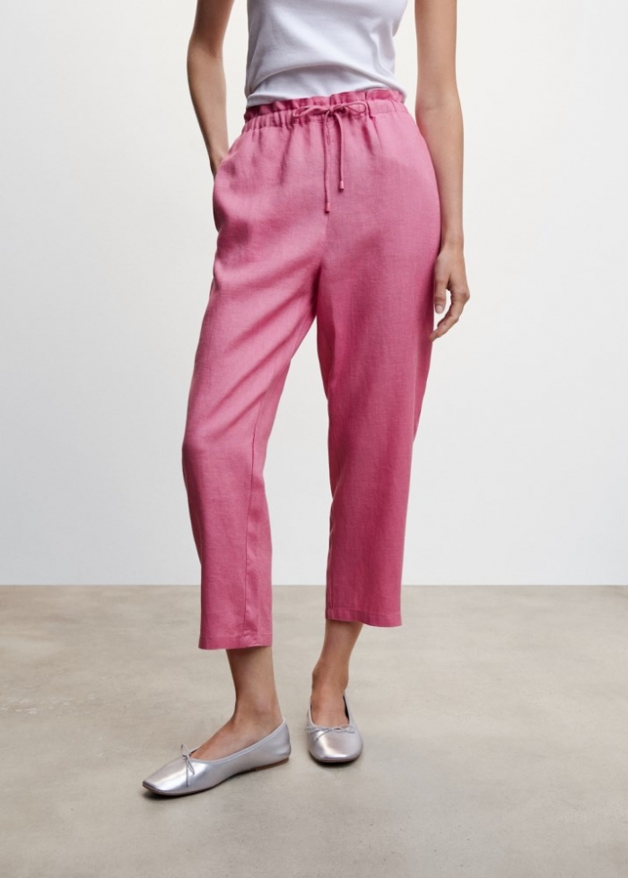 Mango Pantalón jogger lino - Rosa pastel