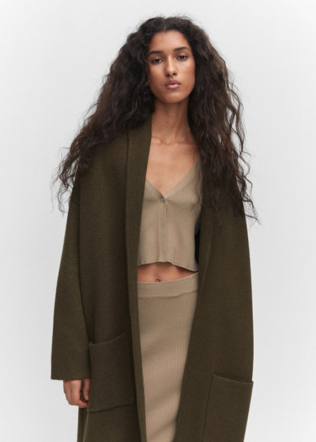 Mango Abrigo oversize punto bolsillos - Khaki