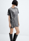Mango Vestido nudo foil - Gris