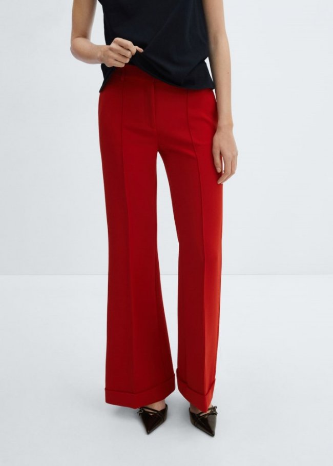 Mango Pantalón flare tiro medio - Rojo