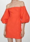 Mango Vestido mangas abullonadas - Rojo coral