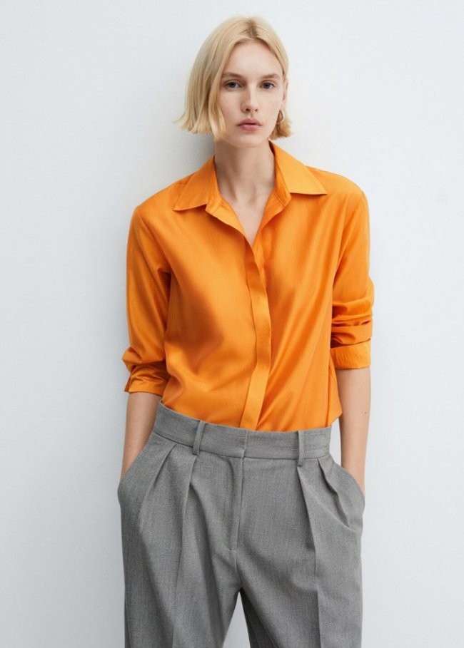 Mango Camisa botones ocultos - Naranja
