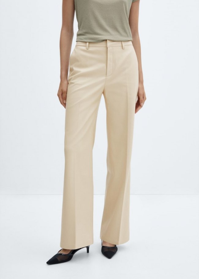 Mango Pantalón wideleg efecto piel - Crudo