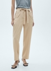 Mango Pantalón trabillas botón lazo - Beige