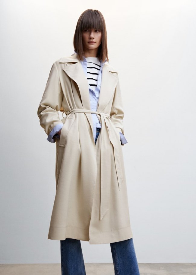 Mango Trench fluido solapas - Gris claro/pastel