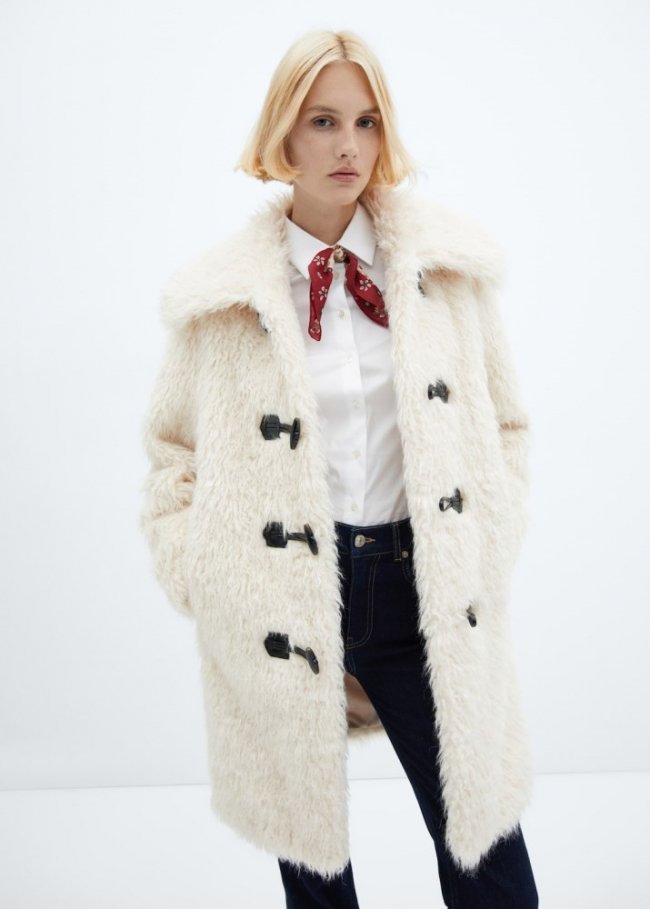 Mango Abrigo pelo midi - Blanco