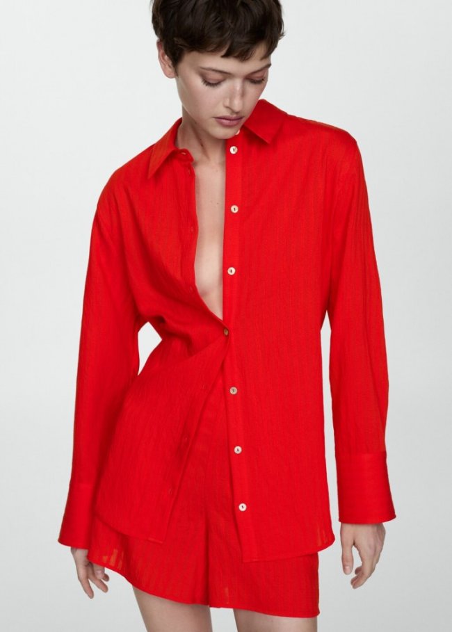 Mango Camisa diseño rayas - Rojo