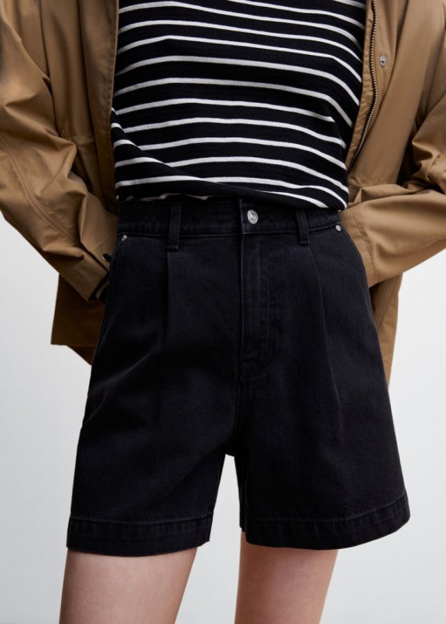 Mango Shorts slouchy pinzas - Denim negro
