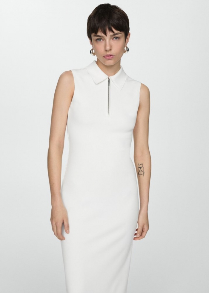 Mango Vestido cuello cremallera - Crudo
