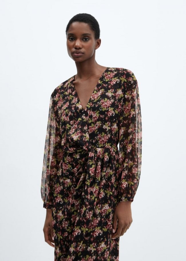 Mango Vestido estampado nudo - Negro