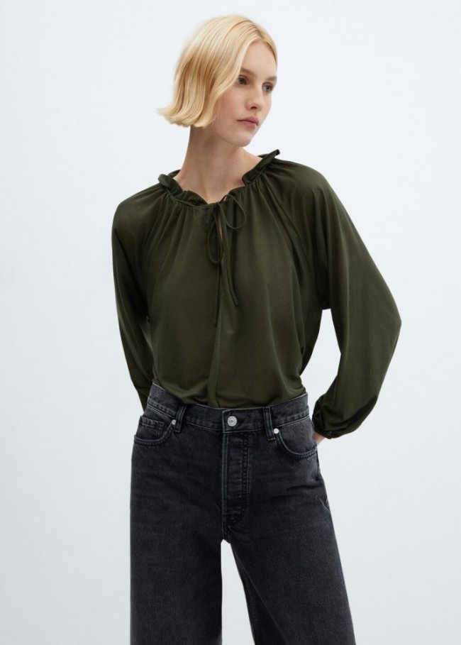 Mango Blusa manga abullonada - Khaki