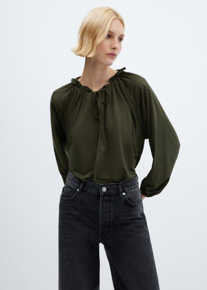 Mango Blusa manga abullonada - Khaki