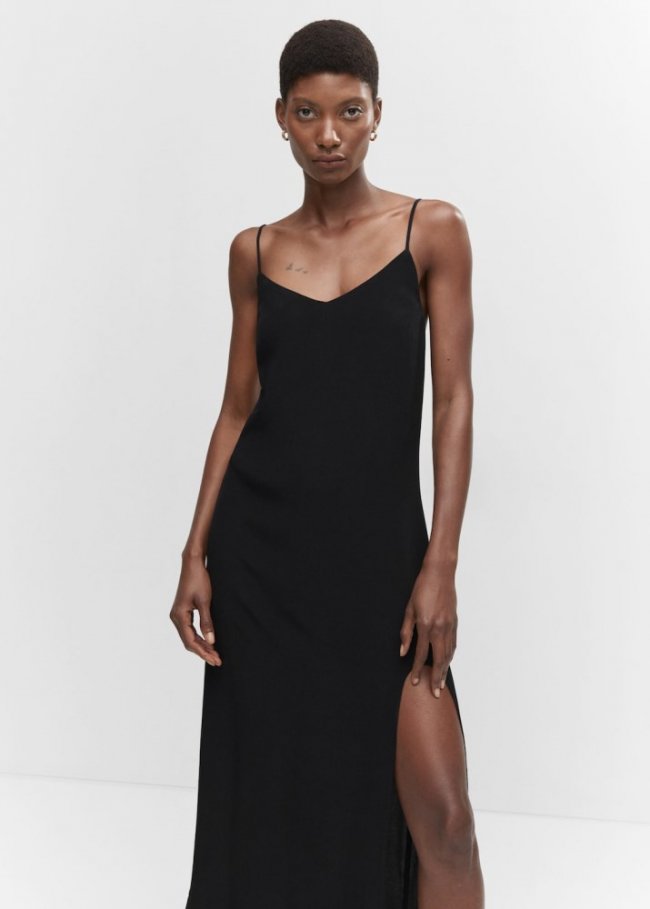 Mango Vestido largo abertura - Negro