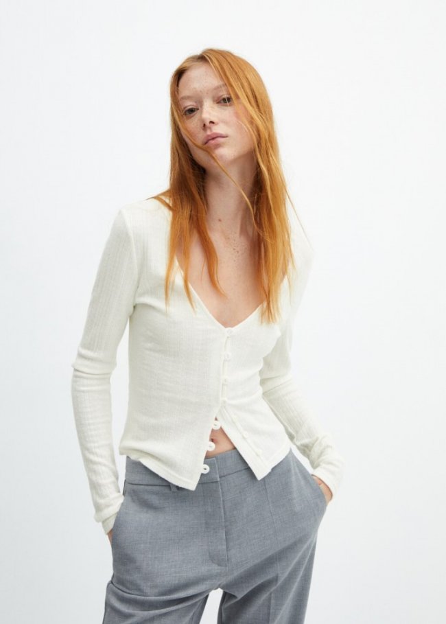 Mango Camiseta punto botones - Blanco