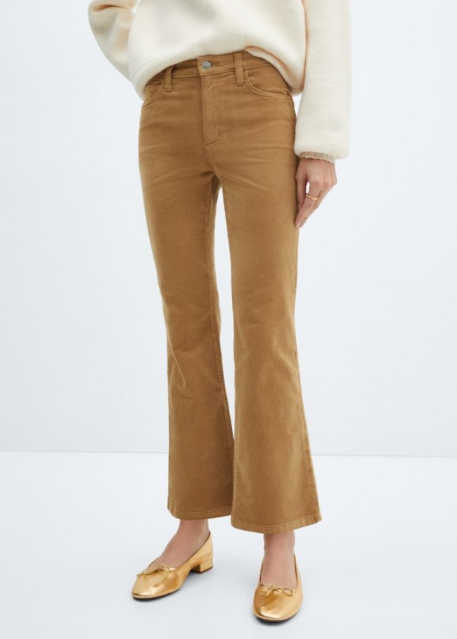 Mango Pantalón flare crop pana - Marrón medio