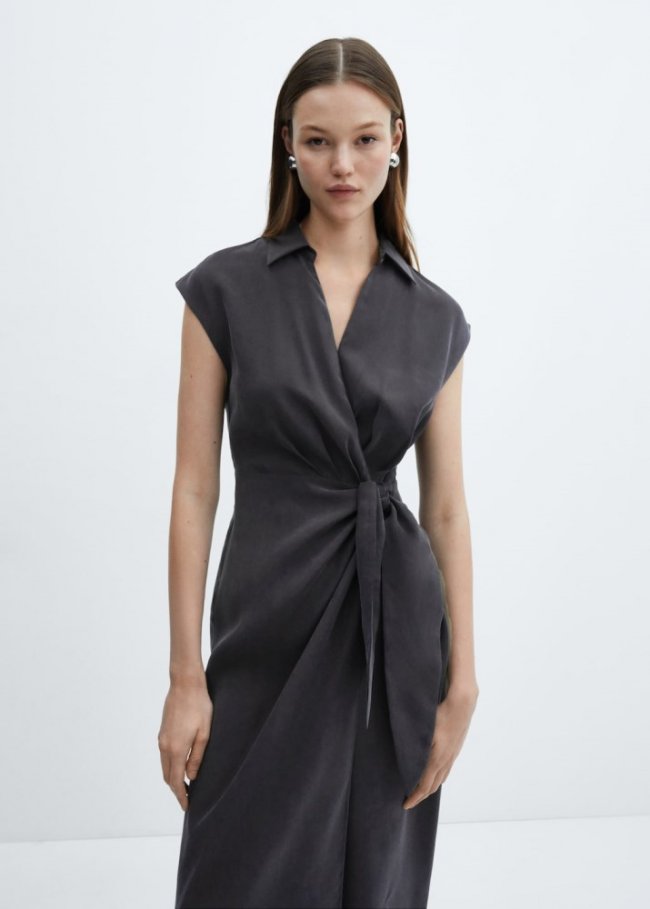 Mango Vestido modal lazo - Negro
