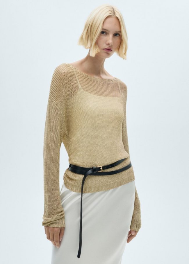 Mango Jersey lúrex cuello barco - Oro