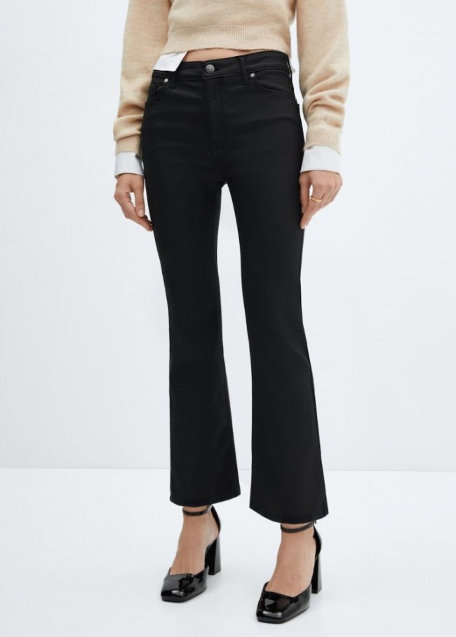 Mango Jeans Sienna flare crop encerados - Negro