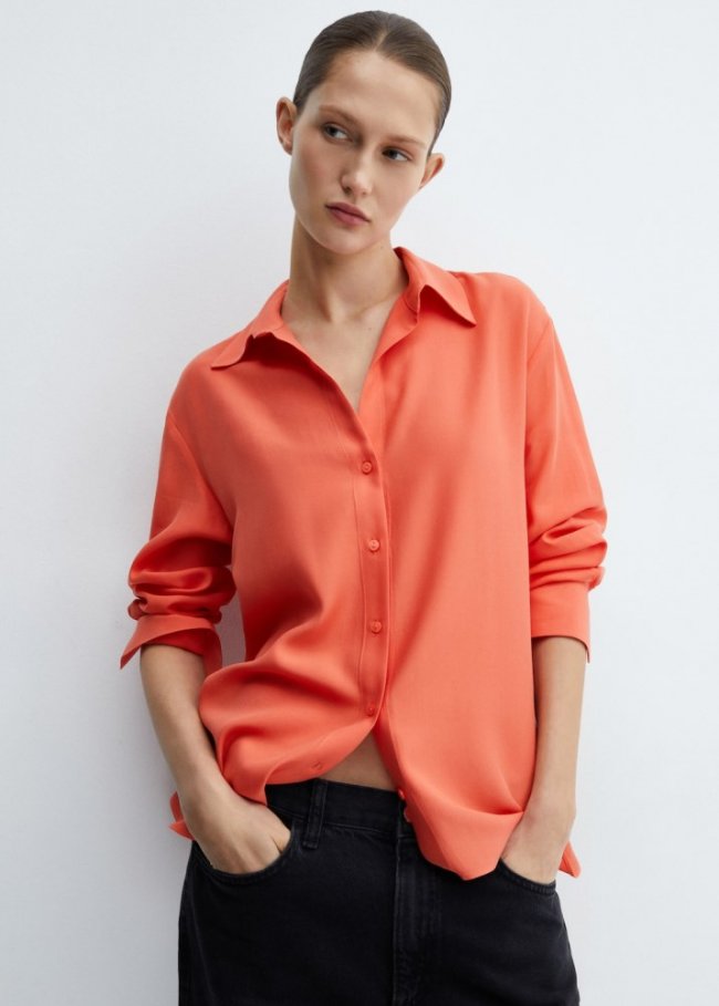 Mango Camisa fluida lyocell - Rojo coral