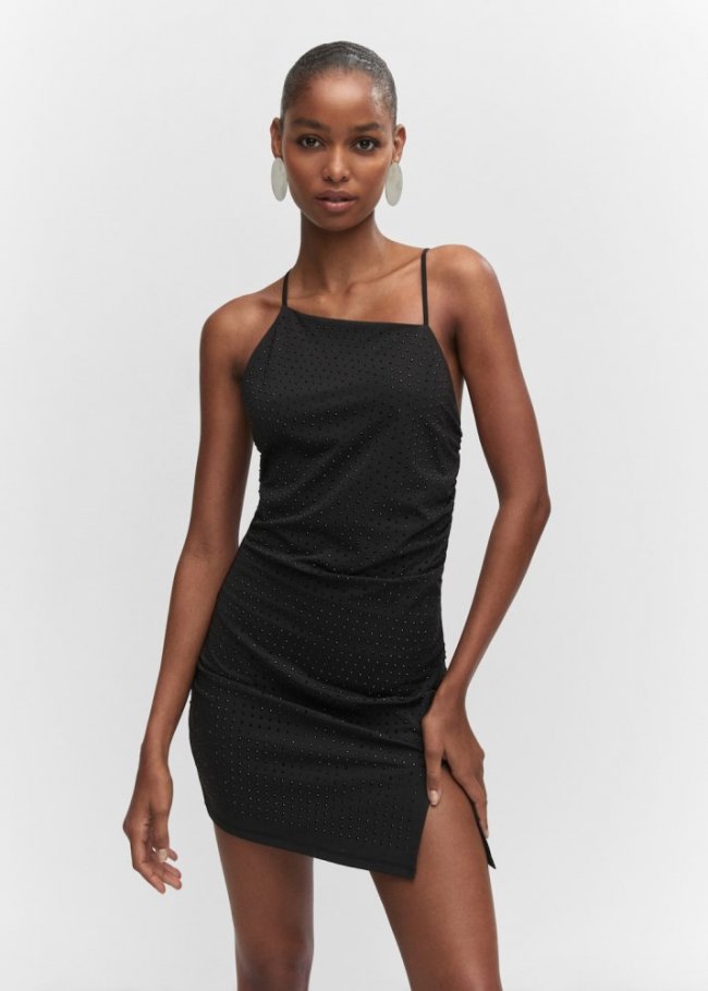 Mango Vestido asimétrico strass - Negro