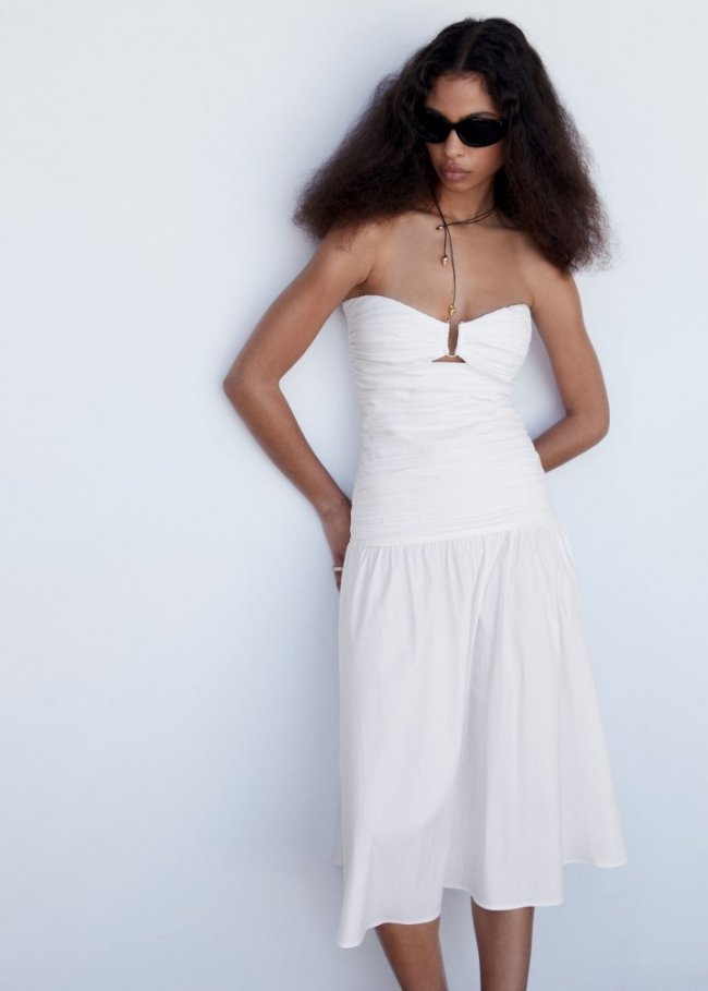 Mango Vestido drapeado detalle metálico - Blanco roto