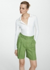 Mango Bermudas lino cinturón - Verde