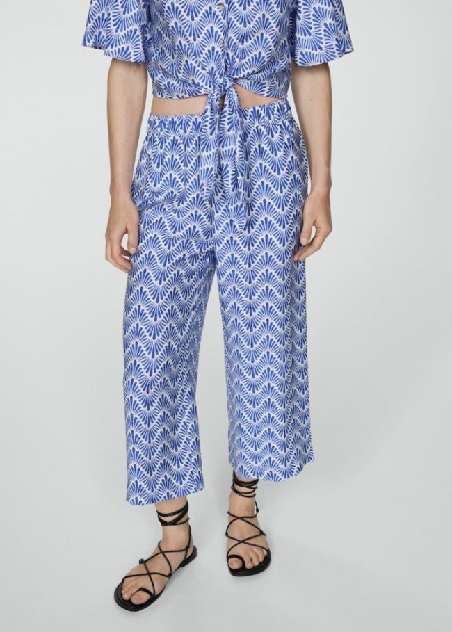 Mango Pantalón recto estampado - Azul