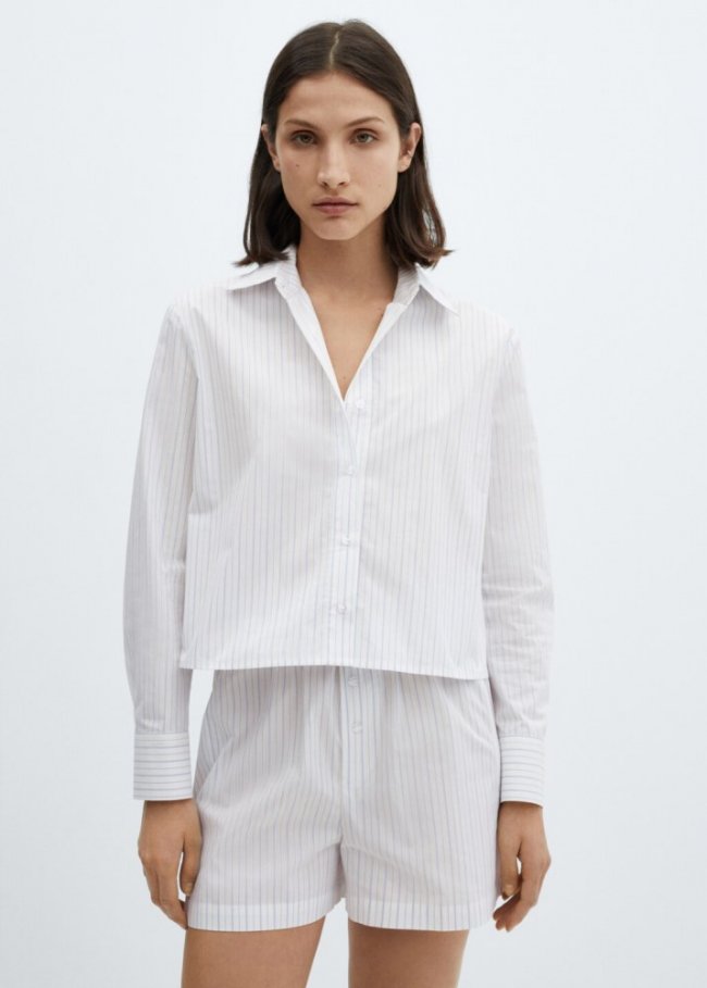 Mango Pijama dos piezas algodón rayas - Azul porcelana