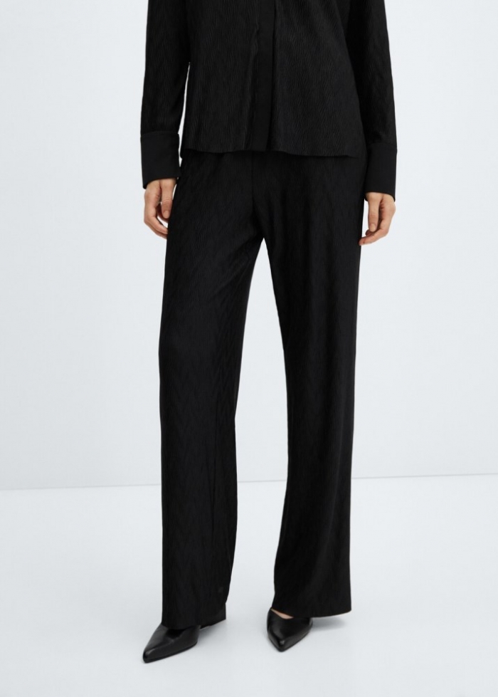 Mango Pantalón textura wideleg - Negro