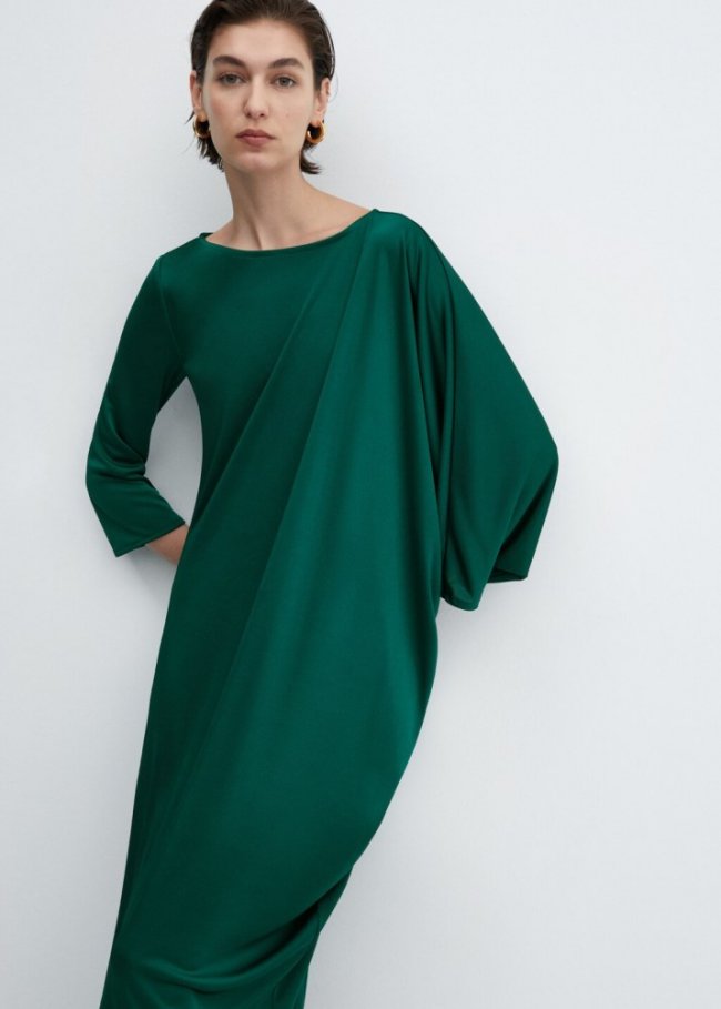 Mango Vestido asimétrico drapeado - Verde oscuro