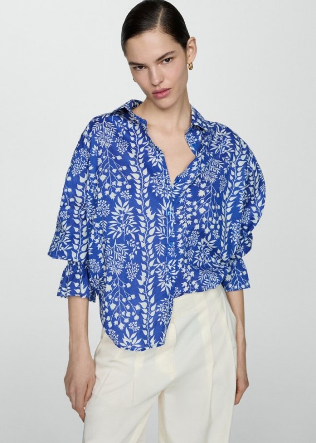 Mango Camisa manga fruncida - Azul