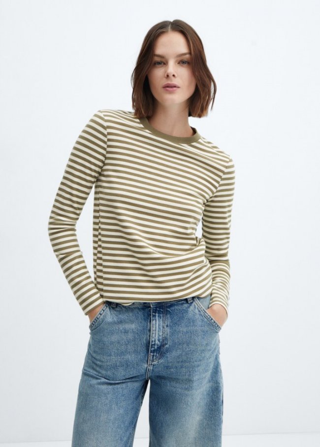 Mango Camiseta manga larga rayas - Khaki