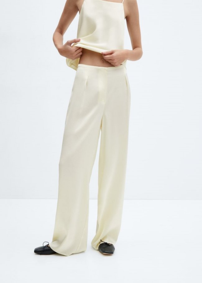 Mango Pantalón fluido satinado - Blanco roto