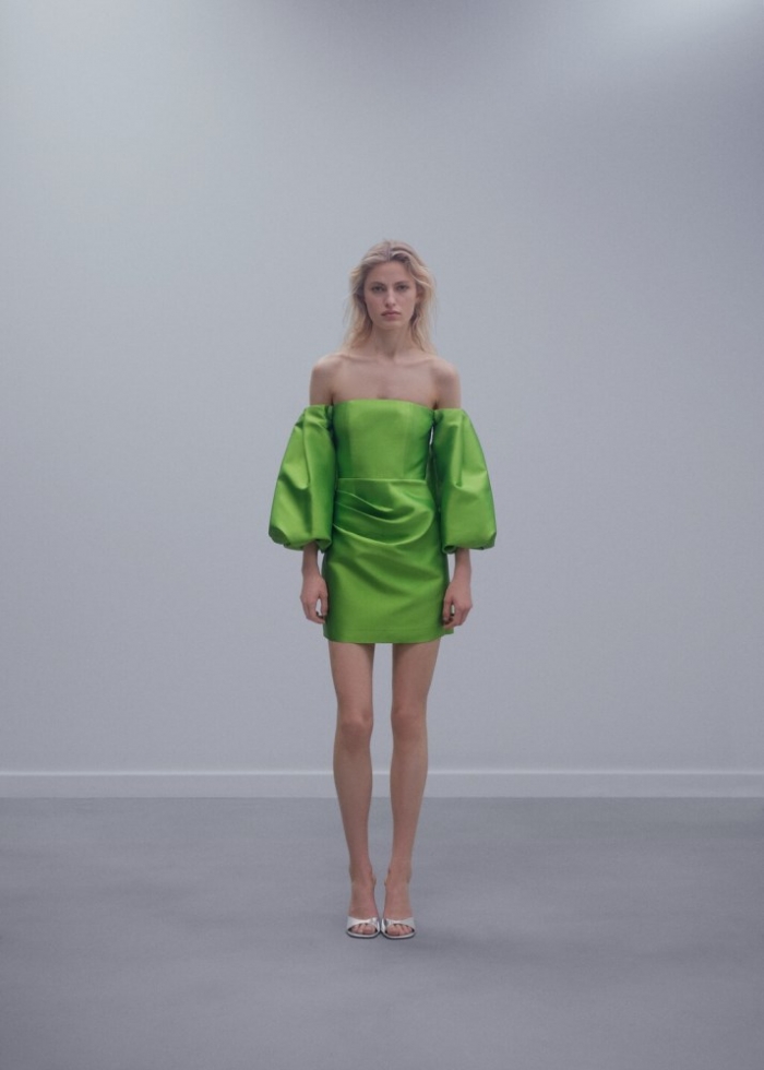 Mango Vestido raso mangas volumen - Verde pastel