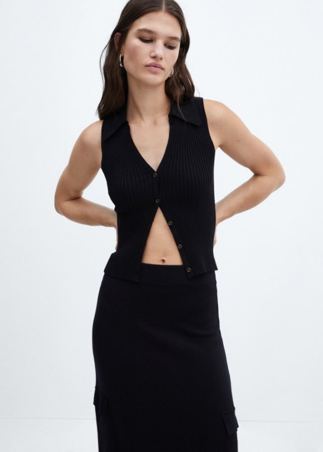 Mango Chaleco punto botones - Negro
