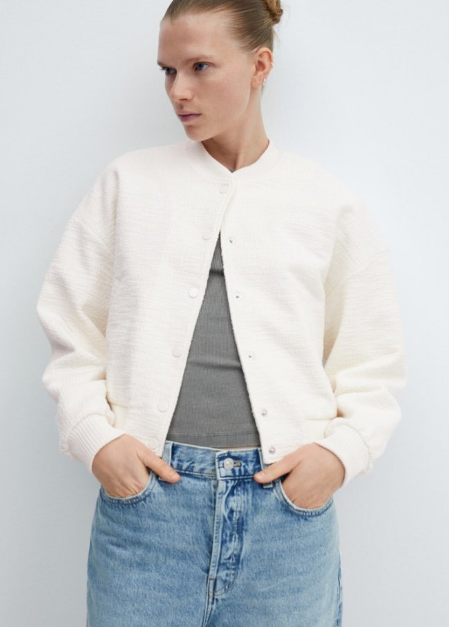 Mango Chaqueta bomber tweed - Crudo