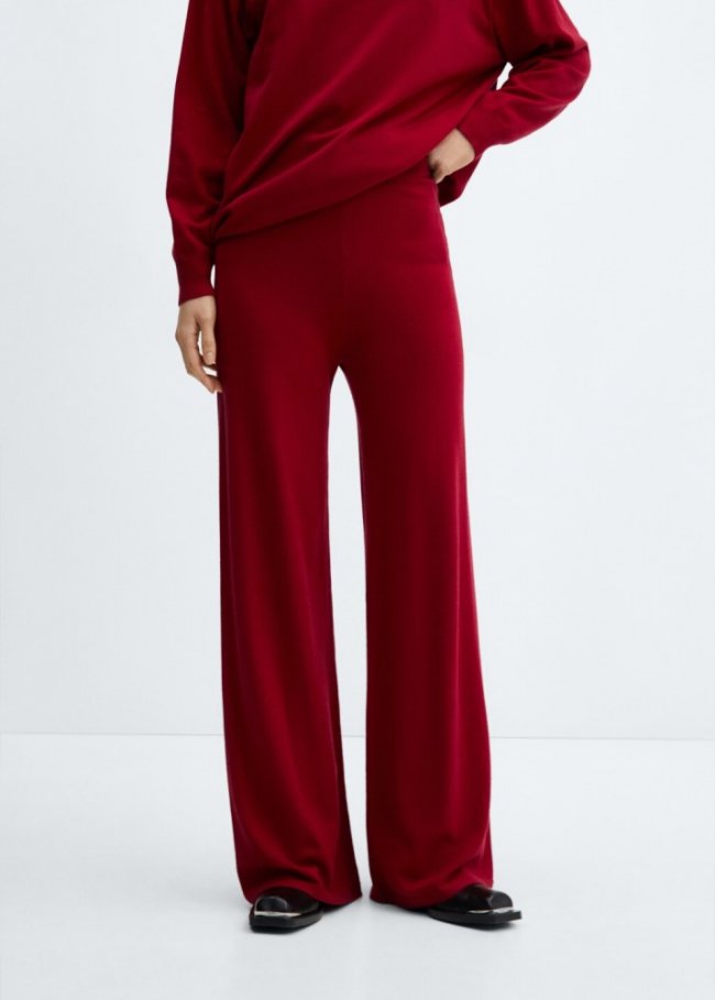 Mango Pantalón punto wideleg - Rojo
