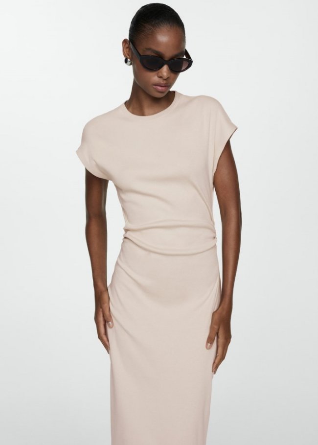 Mango Vestido 100% algodón drapeado - Arena