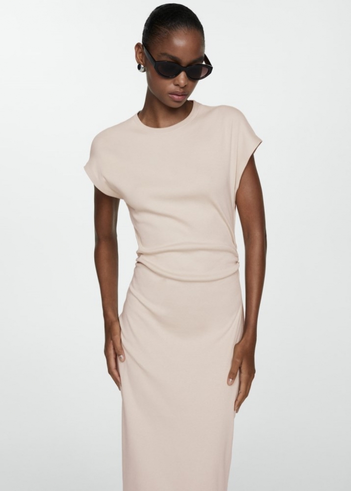 Mango Vestido 100% algodón drapeado - Arena