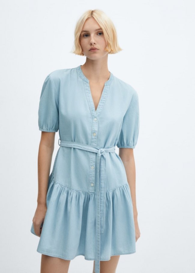 Mango Vestido camisero vaquero - Azul claro