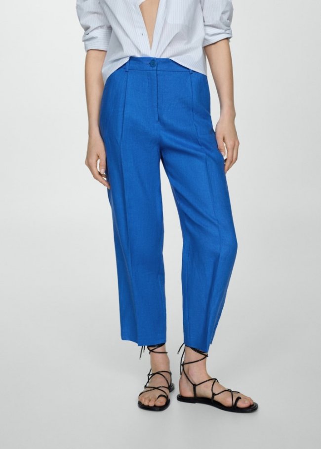 Mango Pantalón crop lino - Azul tinta