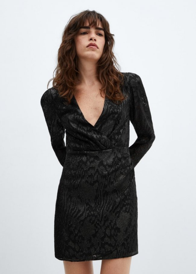 Mango Vestido jacquard lúrex - Negro