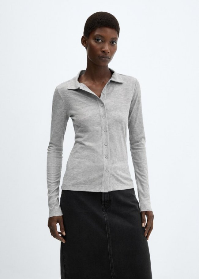 Mango Camisa punto canalé - Gris
