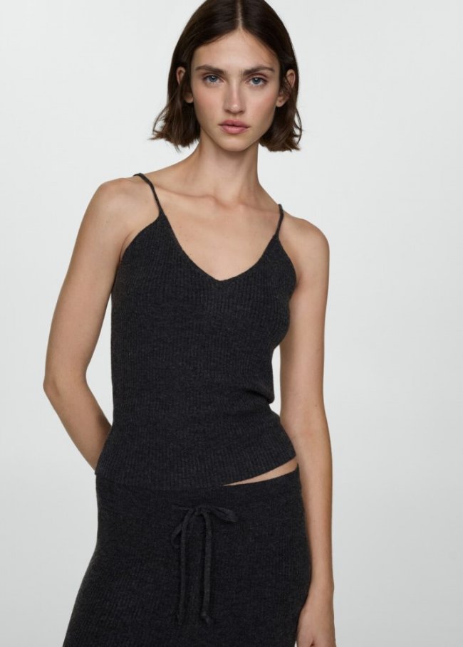 Mango Top canalé - Gris antracita