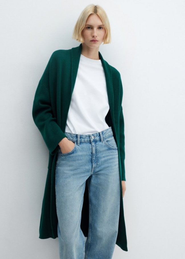 Mango Abrigo oversize punto bolsillos - Verde