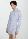 Mango Vestido camisero cremallera rayas - Azul celeste