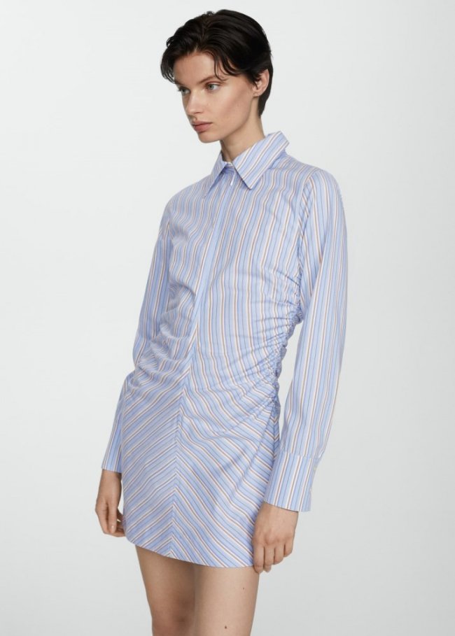 Mango Vestido camisero cremallera rayas - Azul celeste